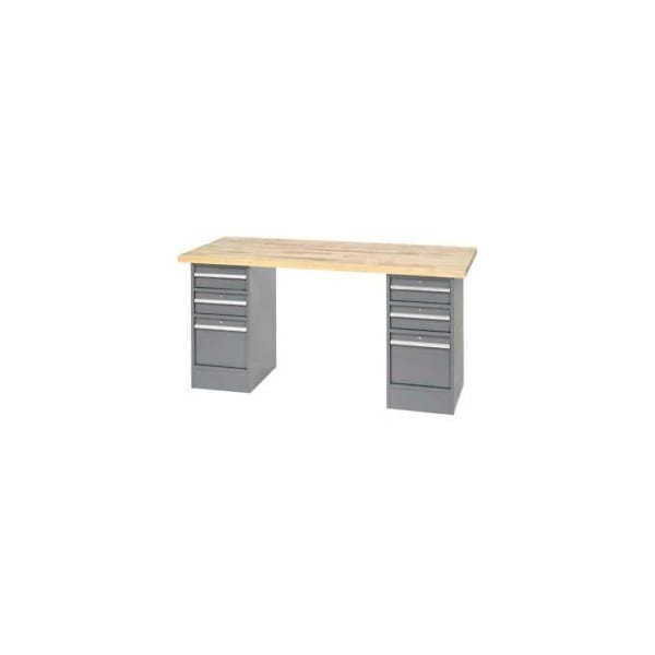 Global Equipment 96 x 30 Pedestal Workbench - 5 Drawers, Maple Block Square Edge - Gray 319031 - main